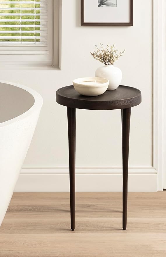 Kate and Laurel Rava Modern Metal Round Side Table, 14 x 14 x 22, Bronze, Cast Aluminum Accent Table for Use as Indoor Plant Stand or Living Room Decor Piece