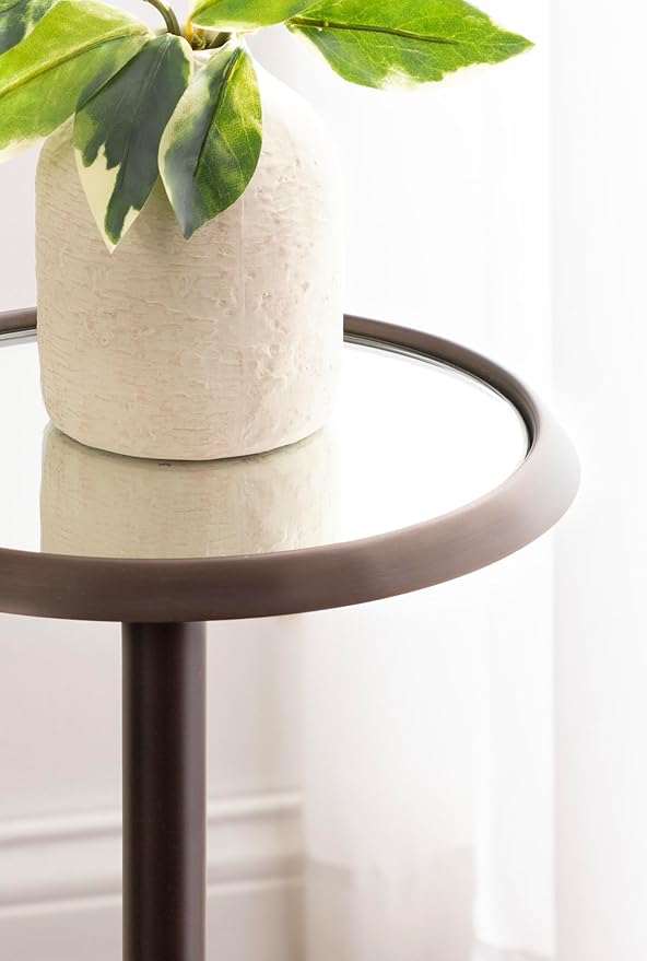 Kate and Laurel Sanzo Modern Pedestal Drink Table; 10 x 10 x 23; Antique Bronze; Decorative End Table with Mirrored Tabletop for Use as Small Plant Stand or Cute Martini Table