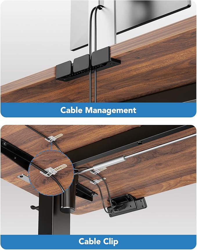 HUANUO 48" x 24" Electric Standing Desk Adjustable Height, 4 Memory Height Settings, Headphone Hook, Cable Manager, Sit Stand Up Desk for Home Office & Computer Workstation, Walnut