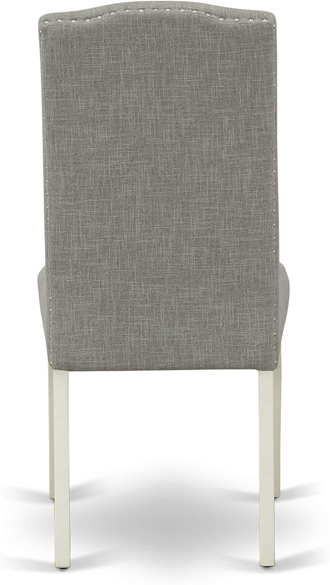 East West Furniture SHEN3-LWH-06 3 Piece Dining Set Contains a Round Kitchen Table with Pedestal and 2 Dark Shitake Linen Fabric Parson Dining Chairs, 42x42 Inch, Linen White
