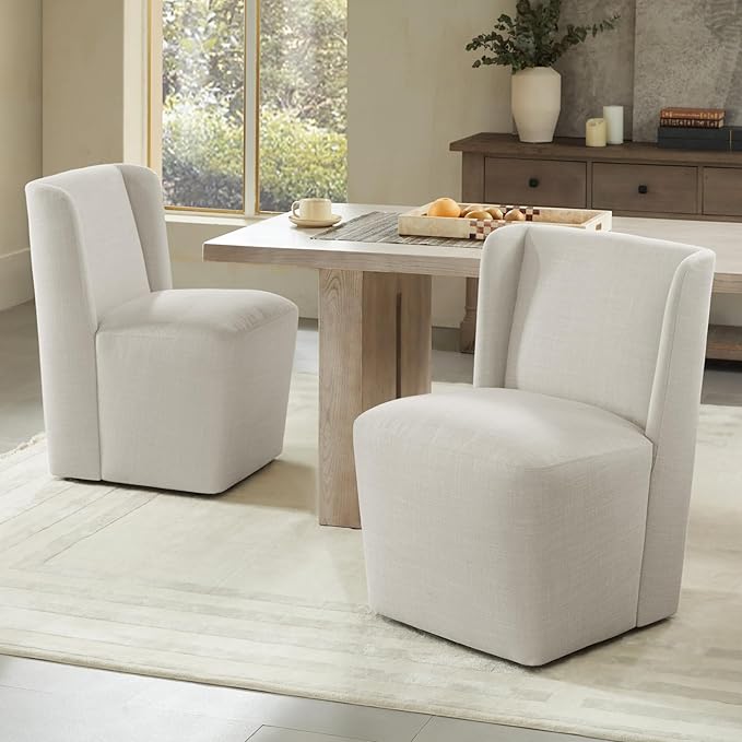 Dining Chairs with Casters No Assembly Upholstered Wingback Single Sofa Armless Deskchair for Bedroom Waiting Room Kitchen Diningroom