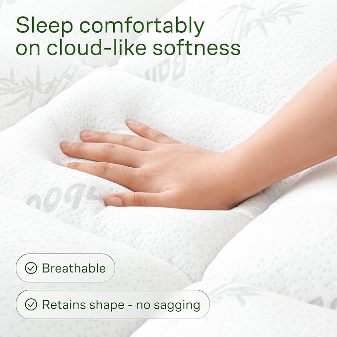 Ultra Soft Full Size Mattress Topper - Viscose Made from Bamboo Pillow Top Mattress Pad for Back Pain Relief - Naturally Cooling for Hot Sleepers, White