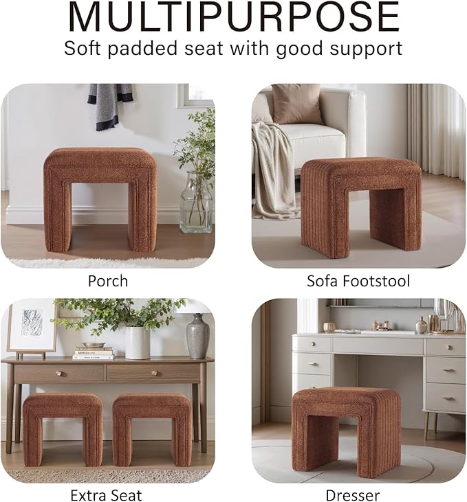 Get Set Style Vanity Stool Chair,Modern Wool Ottoman Foot Stool with Wooden Legs for Sofa Ottoman Bench Footstool Extra Seat for Vanity,Makeup Room,Living Room,Entryway(Fully Assembled)