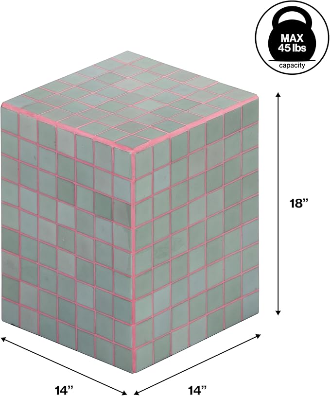 JONATHAN Y END2000F Callista 18" Modern Bohemian Ceramic Tiled Rectangle End Table, Side Table, Accent Table for Living Room, Bedroom, Sage Gray/Pink