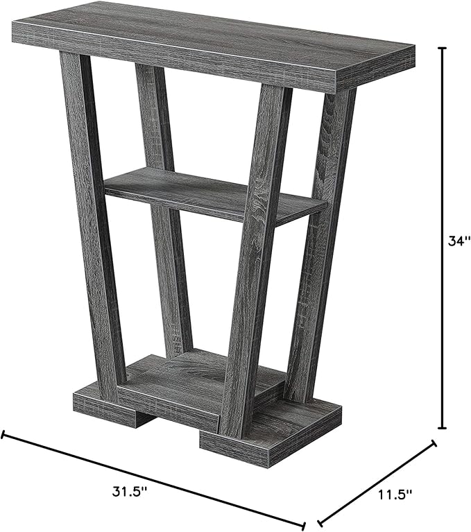 Convenience Concepts Newport V Console Table 31.5" - Modern Sofa Table with Storage Shelves, Narrow Entryway Hall Table for Living Room, Display Accent Table, Weathered Gray