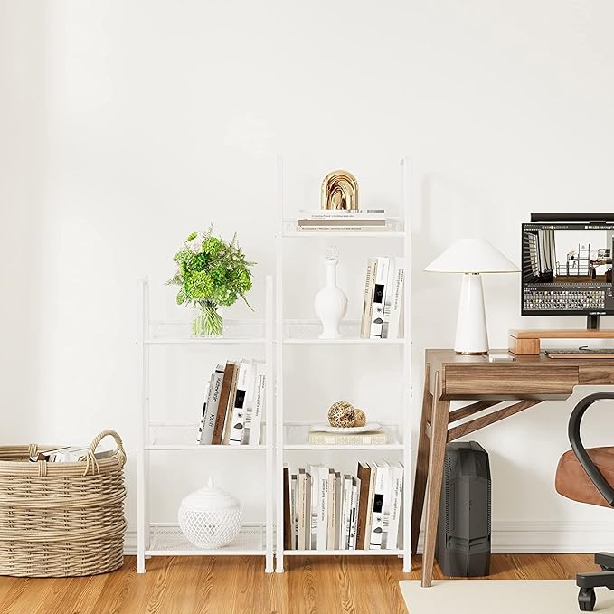Bookshelf Storage Shelf Small Bookcase Freestanding Storage Stand for Living Room, Bedroom, Kitchen Rust Resistance, Easy Assembly Free Combination Multi-Functional Organizer (3 Tiers, White)