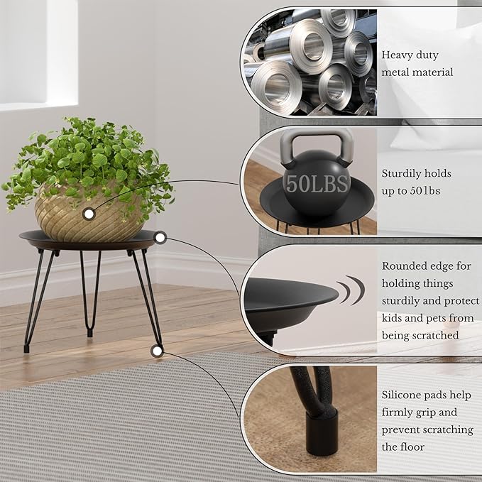 SUEH DESIGN Plant Stand Indoor, Metal Plant Stand Round Plant Table Heavy Duty Plant Stool Flower Pot for Indoor Outdoor Home Decor, 1 Pack Short