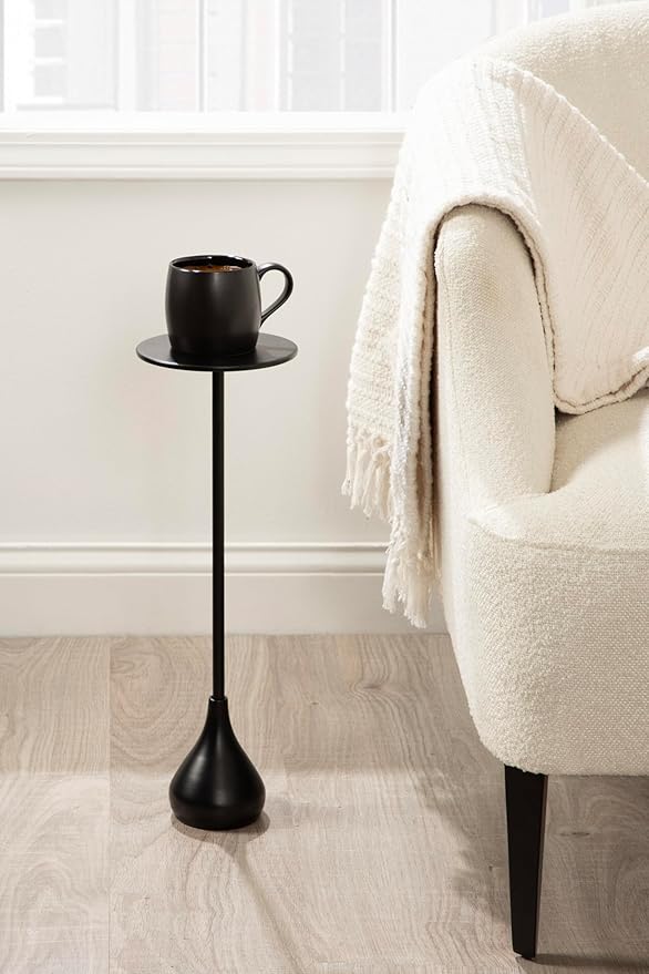 Kate and Laurel Hersi Decorative Modern Pedestal Drink Table; 7 x 7 x 20; Black; Cast Aluminum Mini Table with Teardrop Base for Use as Small Plant Stand or Living Room Martini Table