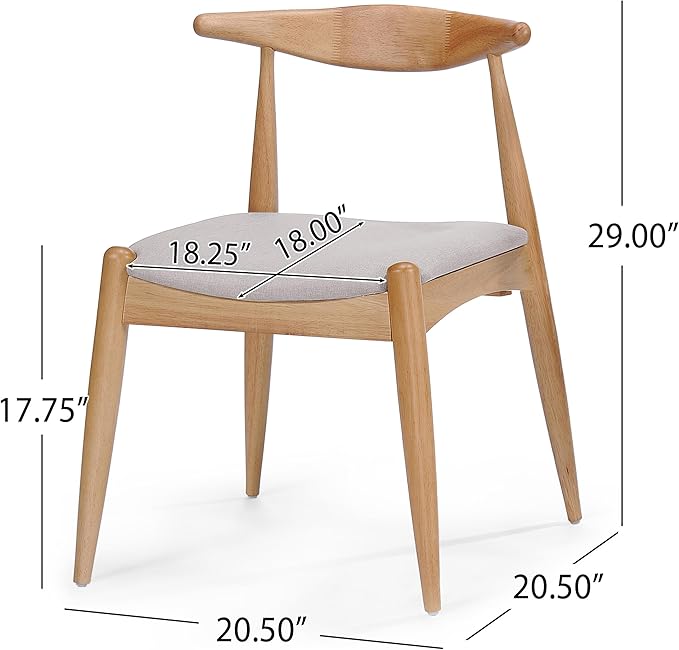 5-Piece Dining Set, Mid-Century Modern Solid Wood Table & Chair Set for 4, Kitchen, Dining Room, Restaurant, Natural Oak+Beige