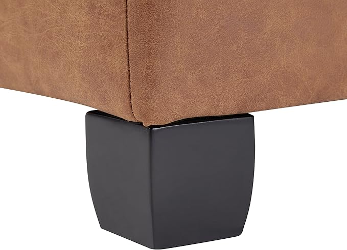 Christopher Knight Home Lorel Faux Leather Square Storage Ottoman Coffee Table, Wooden Ottoman with Storage, Entryway Modern Ottoman Foot Stool, Toy Box Storage for Living Room, Brown