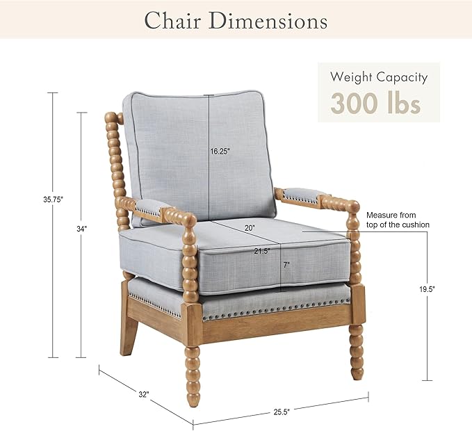 Madison Park Donohue Midcentury Modern Accent Chairs Padded Solid Wood Armrest and Frame Oakwood Finish, Upholstered Seat, Bedroom, Family or Living Room, 25.5" W x 32" D x 35.75" H, Light Blue