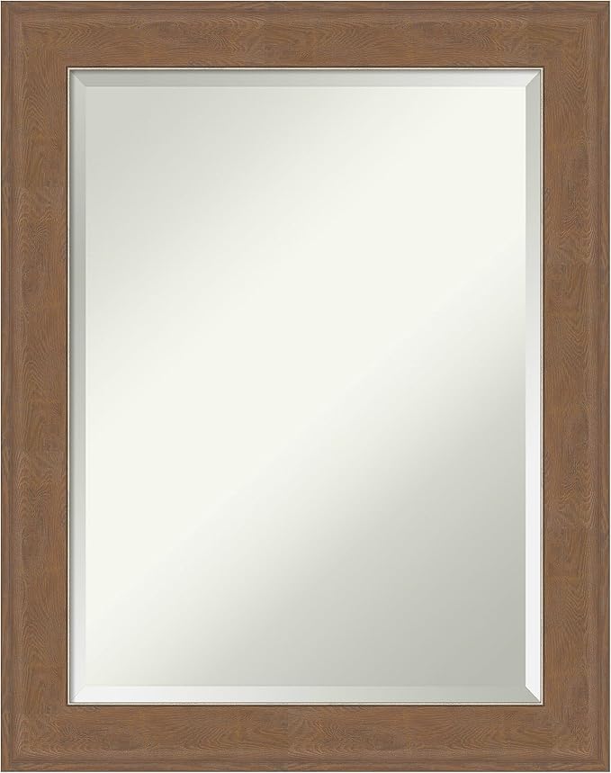 Amanti Art Brown Wall Mirror 29x23 Alta Medium Brown Rectangle Bathroom Mirror for Wall Decor Living Room, Medium Rustic Farmhouse Frame, Hangs Horizonally and Vertically, Bathroom Decor, Beveled Edge