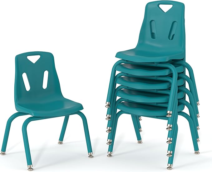 Berries Jonti-Craft 8120JC6005 Stacking Chairs with Powder-Coated Legs, 10" Height, Teal, Pack of 6
