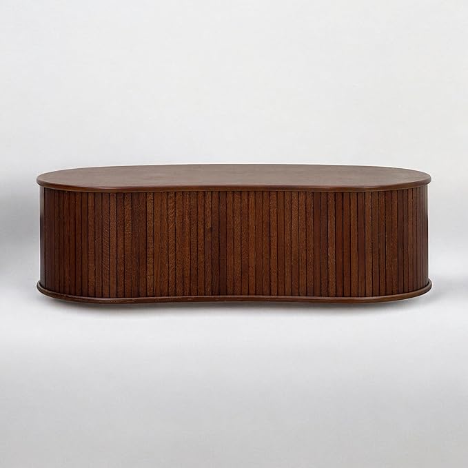 NTC Ripple Coffee Table, Modern Oval Wooden Center Table with Vertical Groove Design, Stylish Living Room Decor, Contemporary Minimalist Style for Home and Office, Effortless Assembly - Dark Walnut