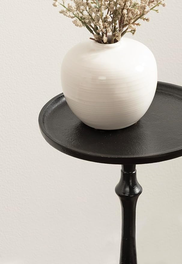 Kate and Laurel Carling Traditional Metal Round Drink Table, 9 x 9 x 22, Black, Vintage Cast Aluminum Accent Table with Unique Spindle Design for Use as Indoor Plant Stand or Living Room Decor Piece