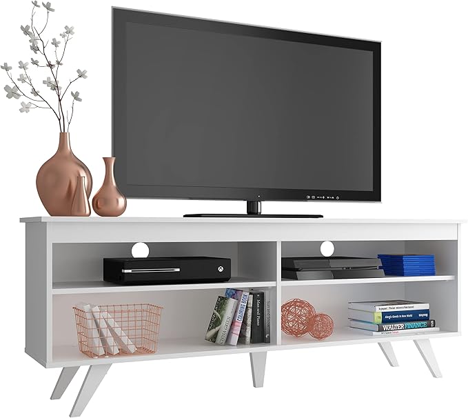 Madesa TV Stand Entertainment Center with 4 Shelves and Cable Management for 55, 65 Inch TV Media Storage Gaming Media Console Living Room and Bedroom Modern Wooden Television - White