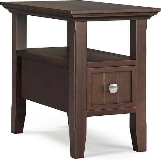 SIMPLIHOME Acadian 19-inch Wide Solid Wood End Table with Drawer and Open Shelf in Brunette Brown for Living Room, Bedroom, or Entryway