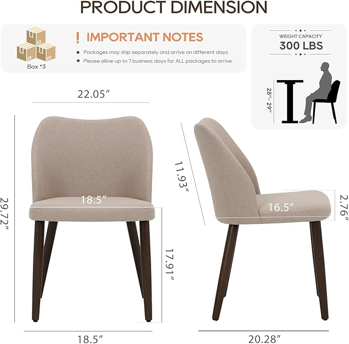 COLAMY Upholstered Dining Chairs Set of 6, Modern Fabric Dining Room Kitchen Side Chair with Padded Seat and Wood Legs for Restaurant/Cafe, Camel