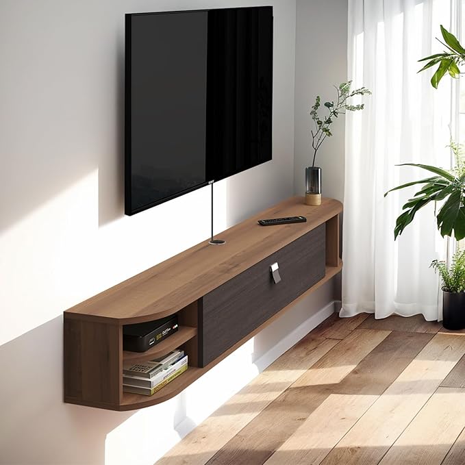 Pmnianhua Modern Floating TV Stand, 63'' Wall Mounted Under TV Shelf, Walnut