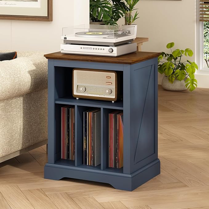 Record Player Stand with Vinyl Record Storage, Large Wood Turntable Stand Cabinet Dispaly Shelf for Living Room,Bedroom,Office,Blue