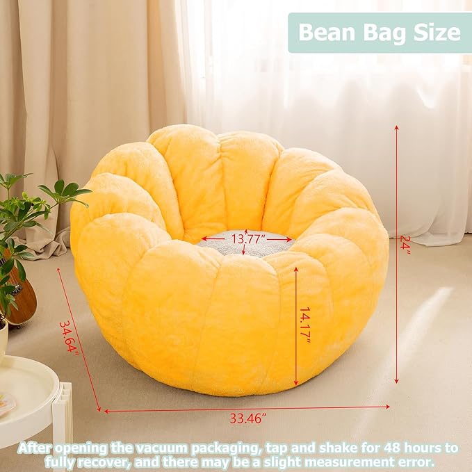 Pumpkin Bean Bag Sofa Chair, Bean Bag Chair with Filler for Teens, Kids, Toddler, Comfy and Lazy Sofa for Dorm, Apartment, Living Room and Bedroom, Orange
