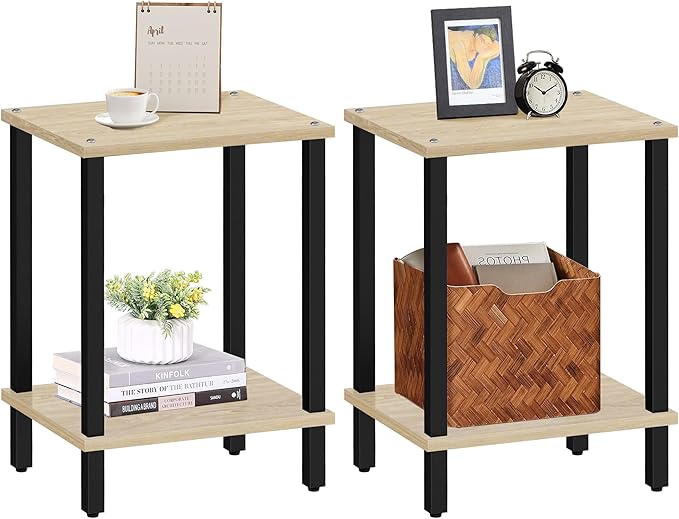 TUTOTAK End Table, Set of 2, Side Table, Nightstand, 2-Tier Storage Shelf, Sofa Table for Small Space, Living Room, Bed Room TB01BO035