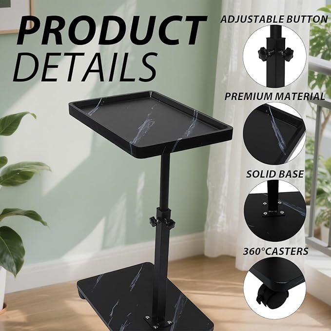 Simcat C Table End Table Adjustable Height, C Shaped Side Table with Wheels, 360° Swivel TV Tray Table, Sofa Side Tables for Small Spaces/Living Room/Bedroom/Bathtub/Hospital