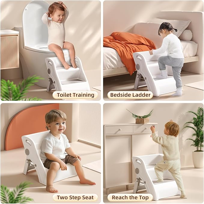 Toddler Step Stool for Bathroom Sink – Non-Slip Kids Step Stool, 100lbs Load Bearing Foldable Toddler Stool for Bathroom with Handles and Anti-Tip Design - Potty Training Stool for Ages 2+