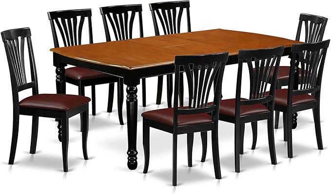 East West Furniture DOAV9-BCH-LC 9 Piece Dining Room Table Set Includes a Rectangle Wooden Table with Butterfly Leaf and 8 Faux Leather Kitchen Dining Chairs, 42x78 Inch, Black & Cherry