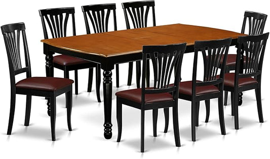 East West Furniture DOAV9-BCH-LC 9 Piece Dining Room Table Set Includes a Rectangle Wooden Table with Butterfly Leaf and 8 Faux Leather Kitchen Dining Chairs, 42x78 Inch, Black & Cherry