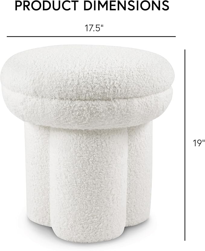 Furniture of America Rami Modern 18-inch Mushroom-Shape Upholstered Ottoman with Tri-Pillar Pedestal, Vanity Stool Chair, Small Foot Stool for Bedroom, Living Room, Entryway, Beige