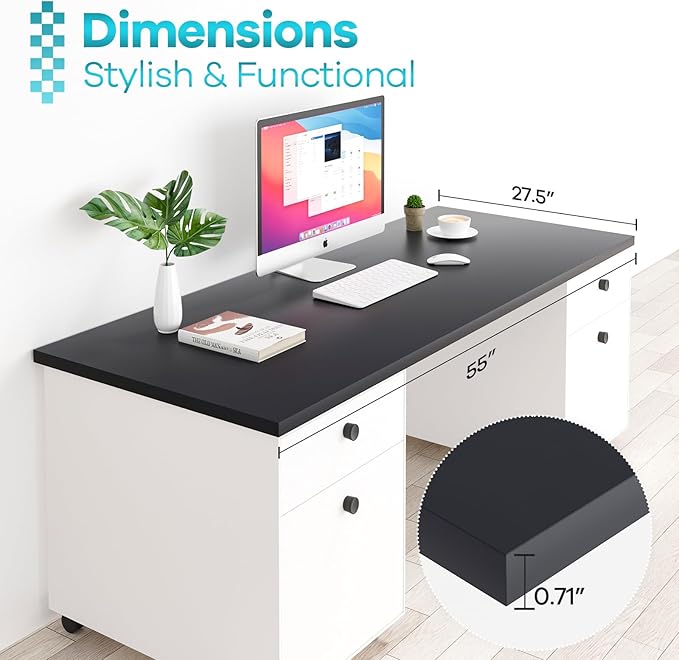 Kaboon Universal Table Top 27.5" D x 55" W, Solid One-Piece Wood Desktop, Universal Wood Countertop, Reversible Melamine Top, Double Desks, Laundry Folding Table, L-Desk, Black