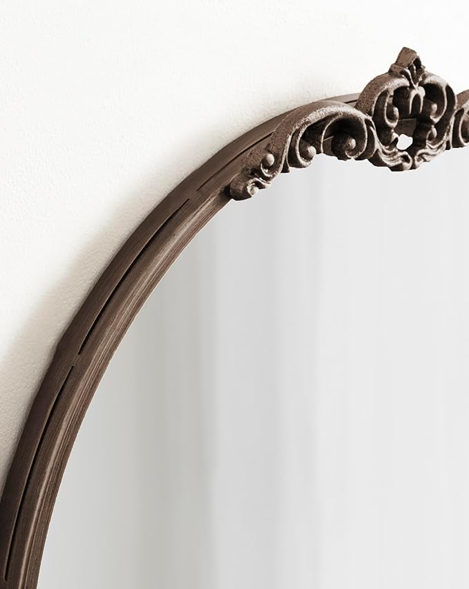 Kate and Laurel Myrcelle Ornate Vintage Arched Mirror, 30 x 32, Bronze, Decorative Wide Arch Mirror for Use as Fireplace Mantel Mirror or Bathroom Mirror for Over Sink
