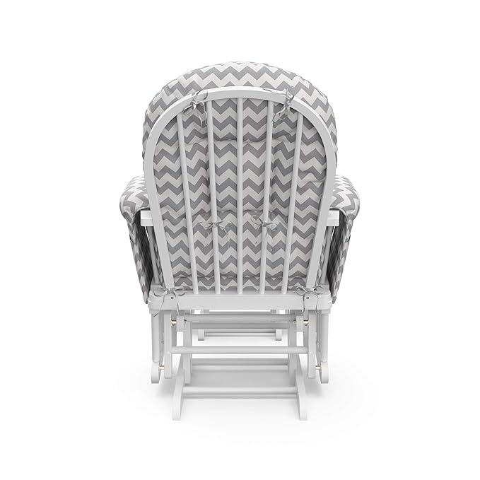 Storkcraft Premium Hoop Glider & Ottoman (White/Gray Chevron) — GREENGUARD Gold Certified Nursery Glider, Solid Wood Craftsmanship, Smooth-Gliding Nursery Chair and Ottoman, Award-Winning