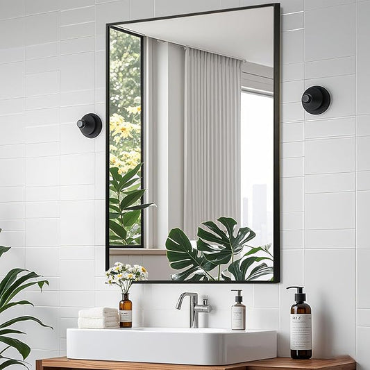 Matte Black Mirror, 22x30 Inch Aluminum Framed Rectangle Mirror, Anti-Rust, Tempered Glass, Square Corner Wall Mirror for Over Sink, Vanity, Bedroom, Entryway, Horizontal/Vertical