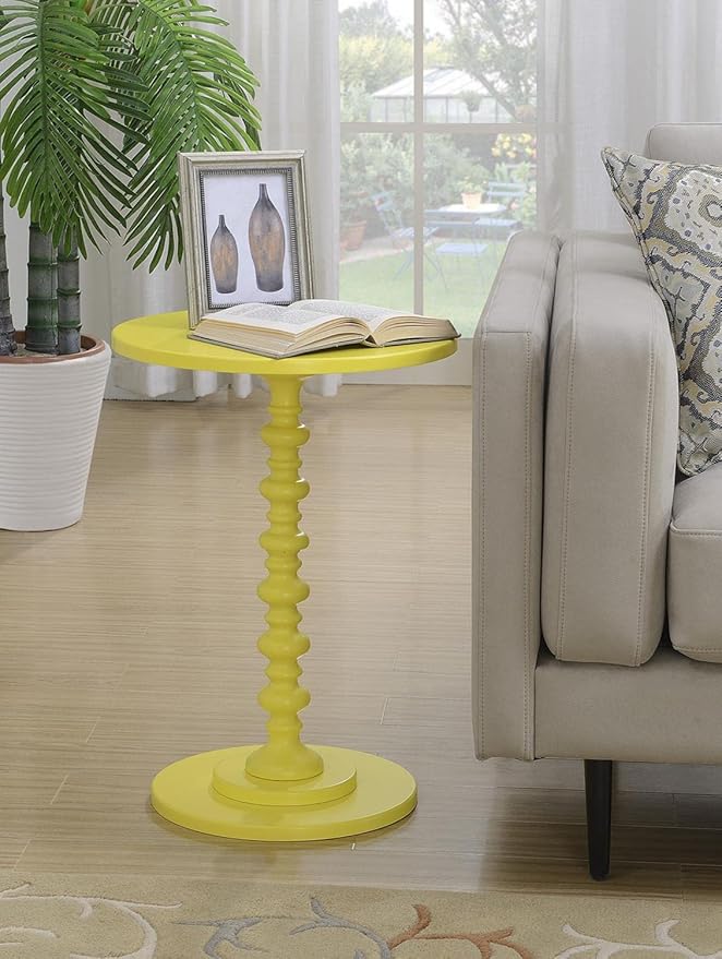 Convenience Concepts Palm Beach Spindle 17.75" Traditional Round End Living Room, Turned Solid Wood Side, Classic Display Pedestal Table, Yellow