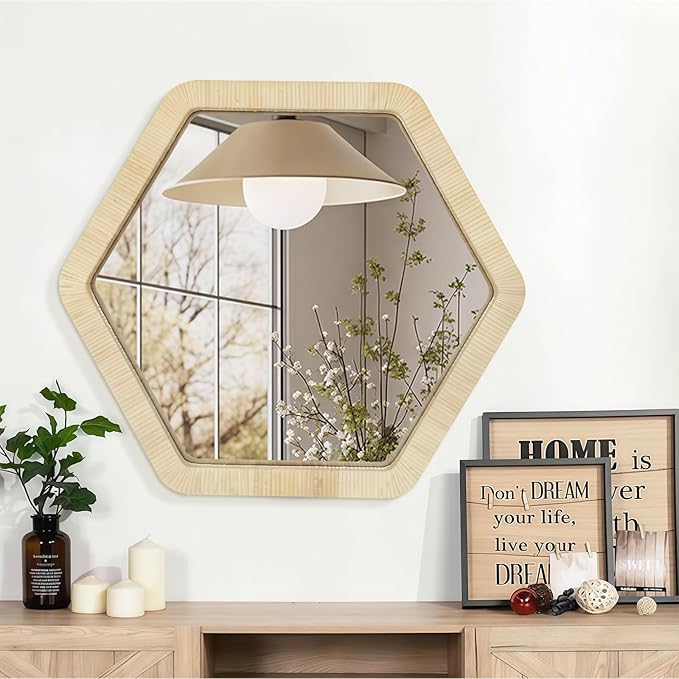 ULIKE Rattan Mirror for Wall, Bathroom 30 Inch Rustic Farmhouse Wall Decor with Handmade Wicker Frame, Boho Woven Mirror for Nursery Bathroom Living Room Entryway