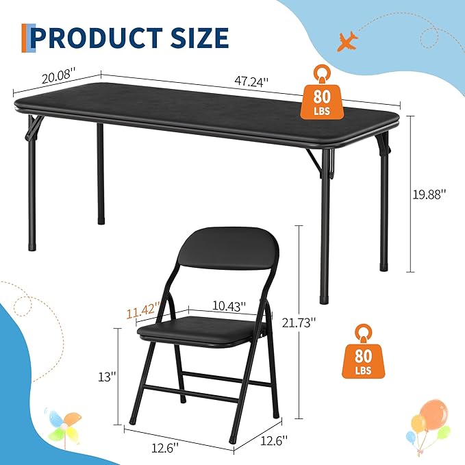 IDEALHOUSE 5 Piece Boys Girls Folding Table and Chairs Set, Activity Table and Chairs Set for Dining Room,Daycare,Classrooms