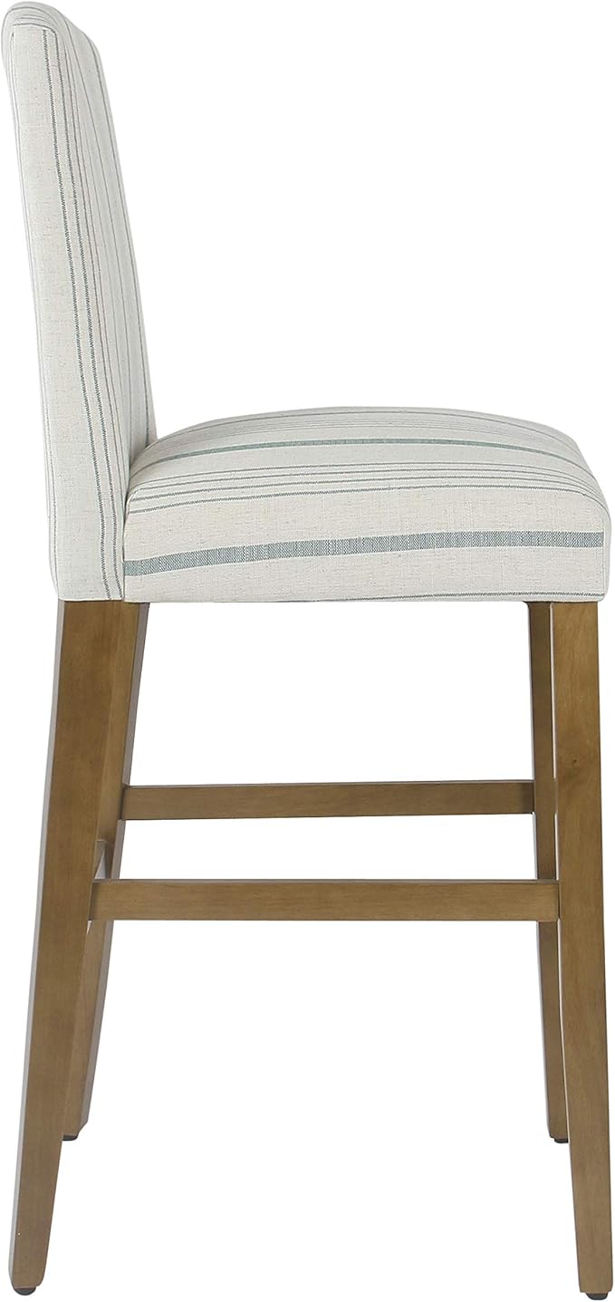 HomePop Parsons Classic Upholstered High Back Curved Top Barstool, 29-inch, Blue Calypso Stripe