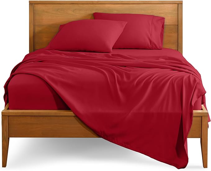 Bare Home King Sheet Set - Luxury 1800 Ultra-Soft Microfiber King Bed Sheets - Double Brushed - Deep Pockets - Easy Fit - 4 Piece Set - Bedding Sheets & Pillowcases (King, Red)