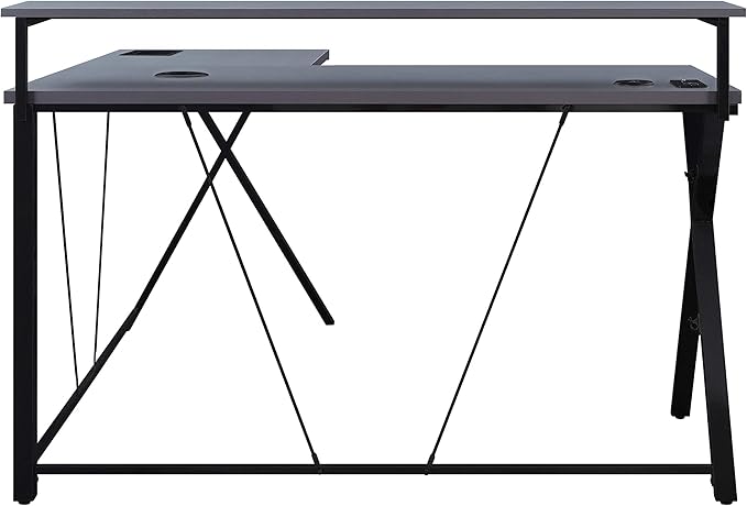 OSP Home Furnishings Checkpoint Battlestation L Shaped Gaming Desk with RGB LED Lights, Black