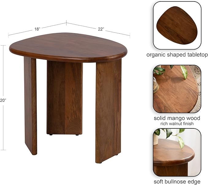 Kate and Laurel Tortola Modern Irregular Round Side Table, 22 x 18 x 20, Walnut Brown, Transitional Pebble End Table for Use as Bedroom Nightstand or Living Room Accent Table