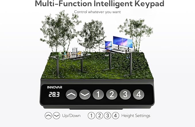 INNOVAR Glass Standing Desk with Drawers, 40×24 Inch Adjustable Stand Up Desk Quick Install Home Office Computer Desk, Black