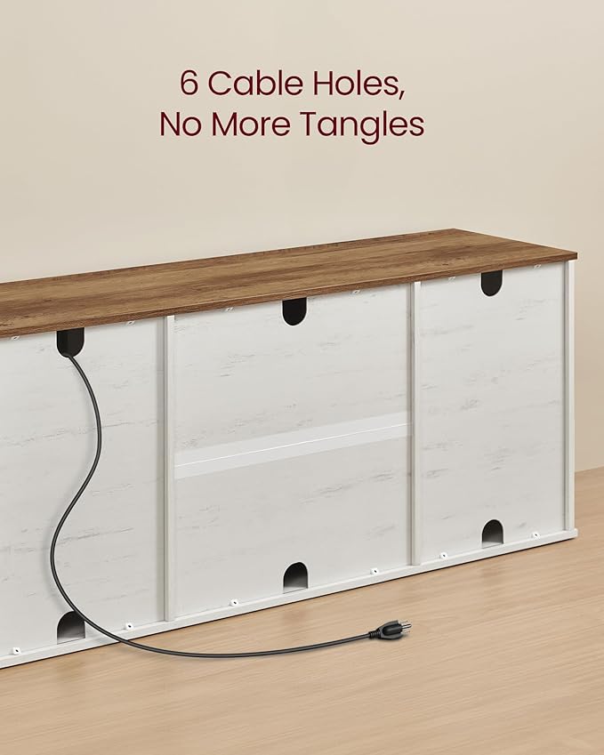 VASAGLE Farmhouse TV Stand for TVs up to 65 Inches, Entertainment Center with Storage Cabinets and Sliding Barn Doors, Media Console Table for Living Room, Rustic White and Honey Brown ULTV535W01