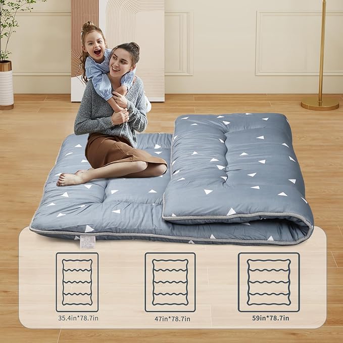 Japanese Floor Mattress,Roll Up Memory Foam Tatami Mat Easy to Store and Portable,Futon Mattress Suitable for Camping and Guest Room (Grey, Full (80" X 47"))