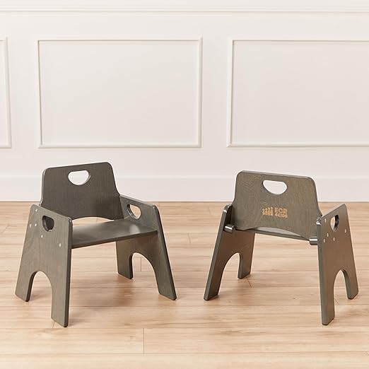 ECR4Kids Stackable Wooden Toddler Chair, 10in, Kids Furniture, Grey Wash, 2-Pack