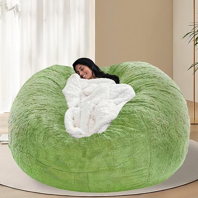 BCU 7FT Big Bean Bag for Adults Kids Without Filling Oversized Bean Bag Chair Cover for Stuffed Animal Storage, Apple Green
