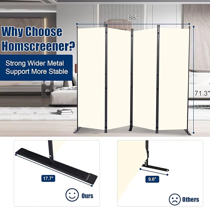 Room Divider 6FT Portable Room Dividers and Folding Privacy Screens, 88'' W Fabric Divider for Room Separation, 4 Panel Partition Room Dividers Freestanding Wall Divider Screen for Dorm Studio Office