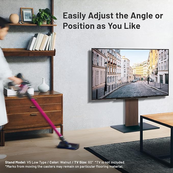 WALL V5 Low Type | Minimalist Rolling TV Stand for 32–80 Inch | Walnut | Portable, Space Saving, Height Adjustable, No Drill | for Living Room and Bedroom | Japan-Engineered Design