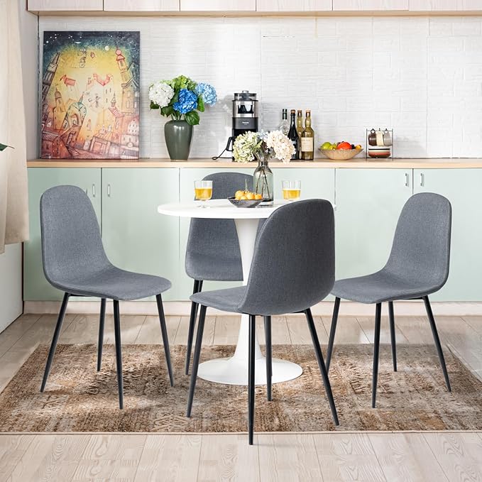 FurnitureR Dining Chairs Set of 4, Fabric Comfy Seat Armless Side Chairs with Metal Legs for Home Kitchen Dining Room Reception Room, Slubbed Grey